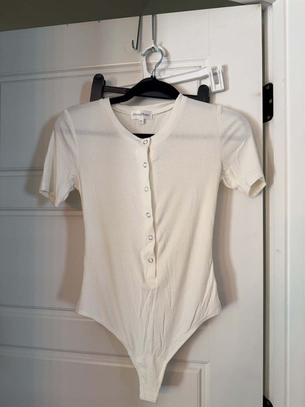 Privacy Please Ribbed Snap Button Bodysuit White Size S
